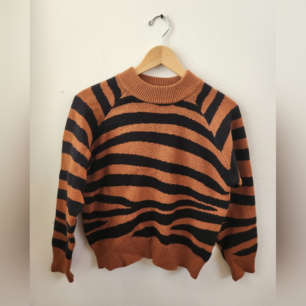 Gilli Crewneck Knit Sweater Tiger Print Stripes Brown Black Small‎